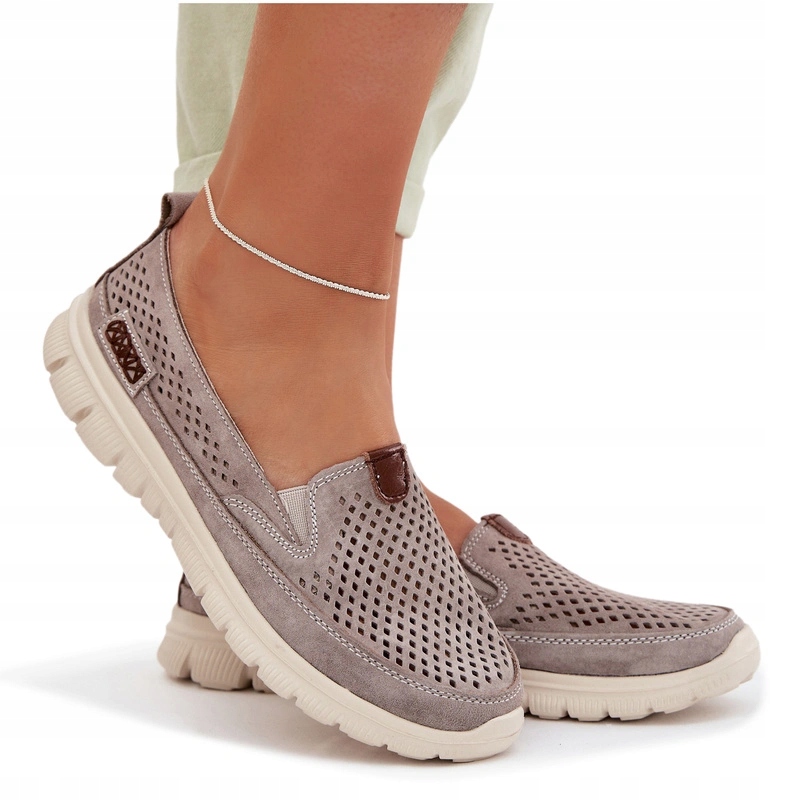 Dámské Polobotky Ažurové Lehké Pohodlné Měkké Přírodní Semiš Šedé 37