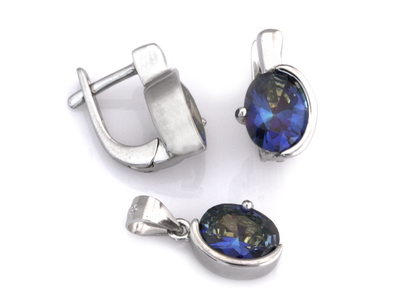 Dámský stříbrný komplet 925 náušnice a přívěsku s modrým kamenem