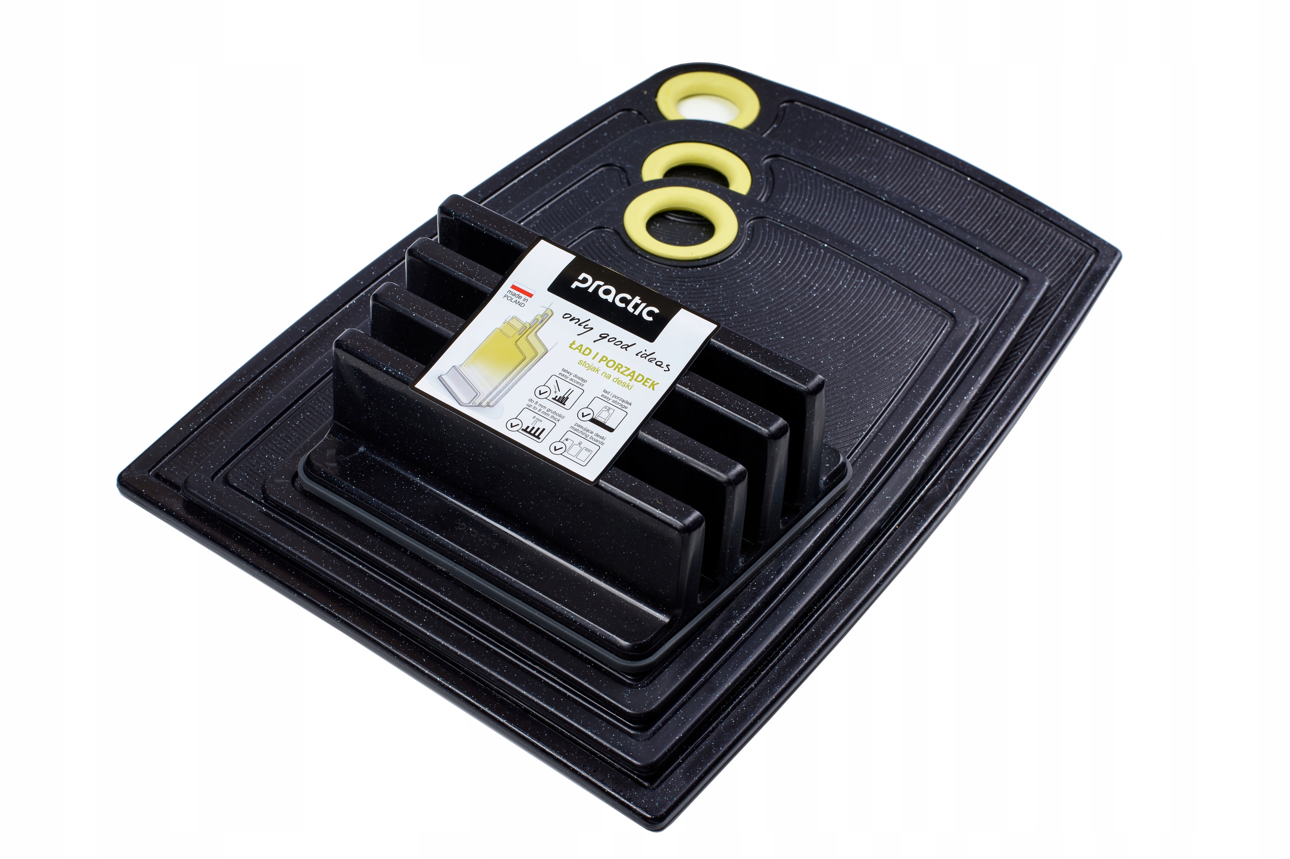 Komplet 3 desek bąble 24x16, 30 x 20, 35 x 24 z podstawką kosmos czarne — 8
