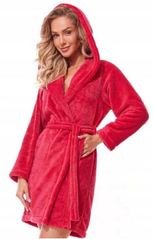 Dámský krátký župan S Kapucí L&L 2319, konec červený 42 XL