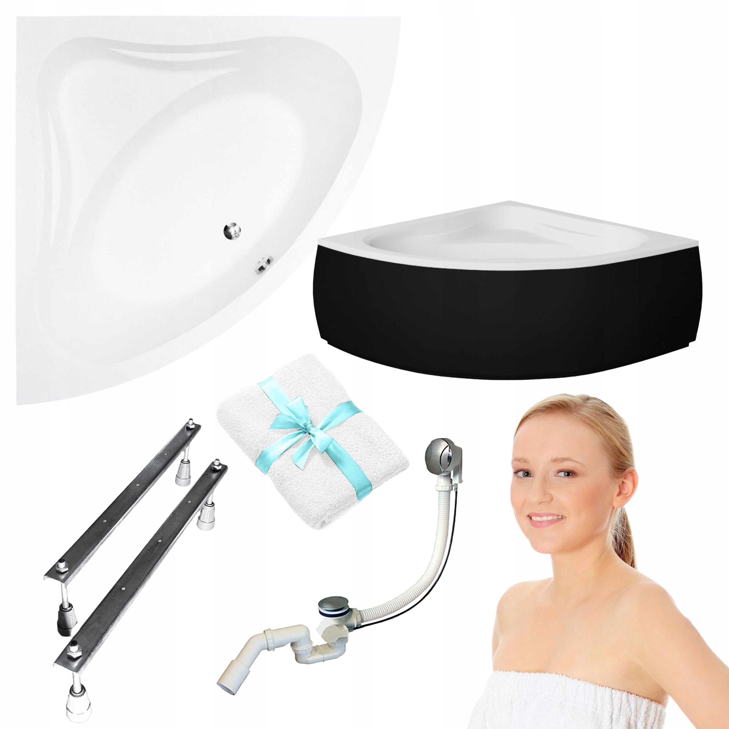 Besco wanna symetryczna Mia 140x140 z czarną obudową syfon zestaw