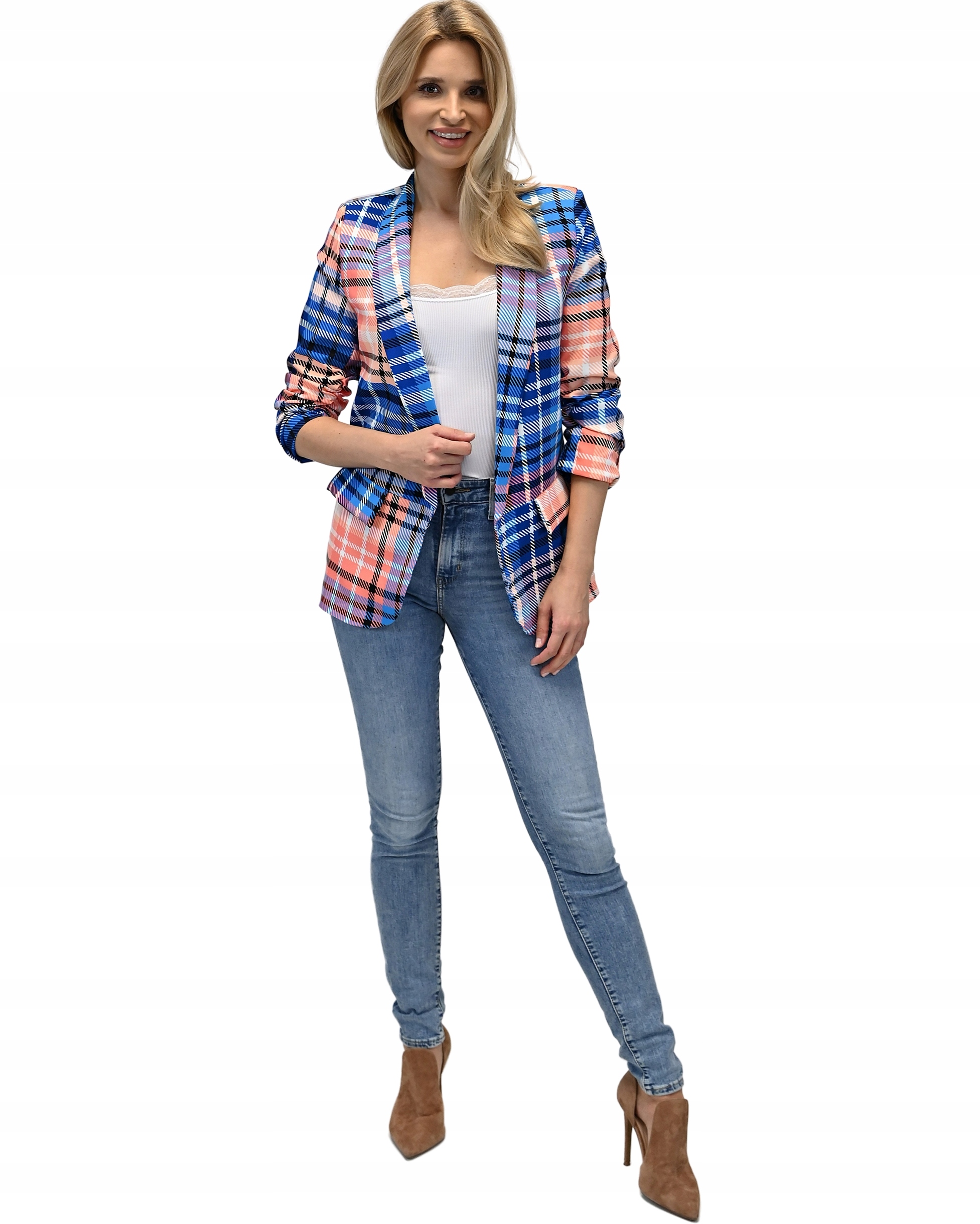 Damska MARYNARKA - żakiet dłuższa narzutka - XL/42 Kolor wielokolorowy