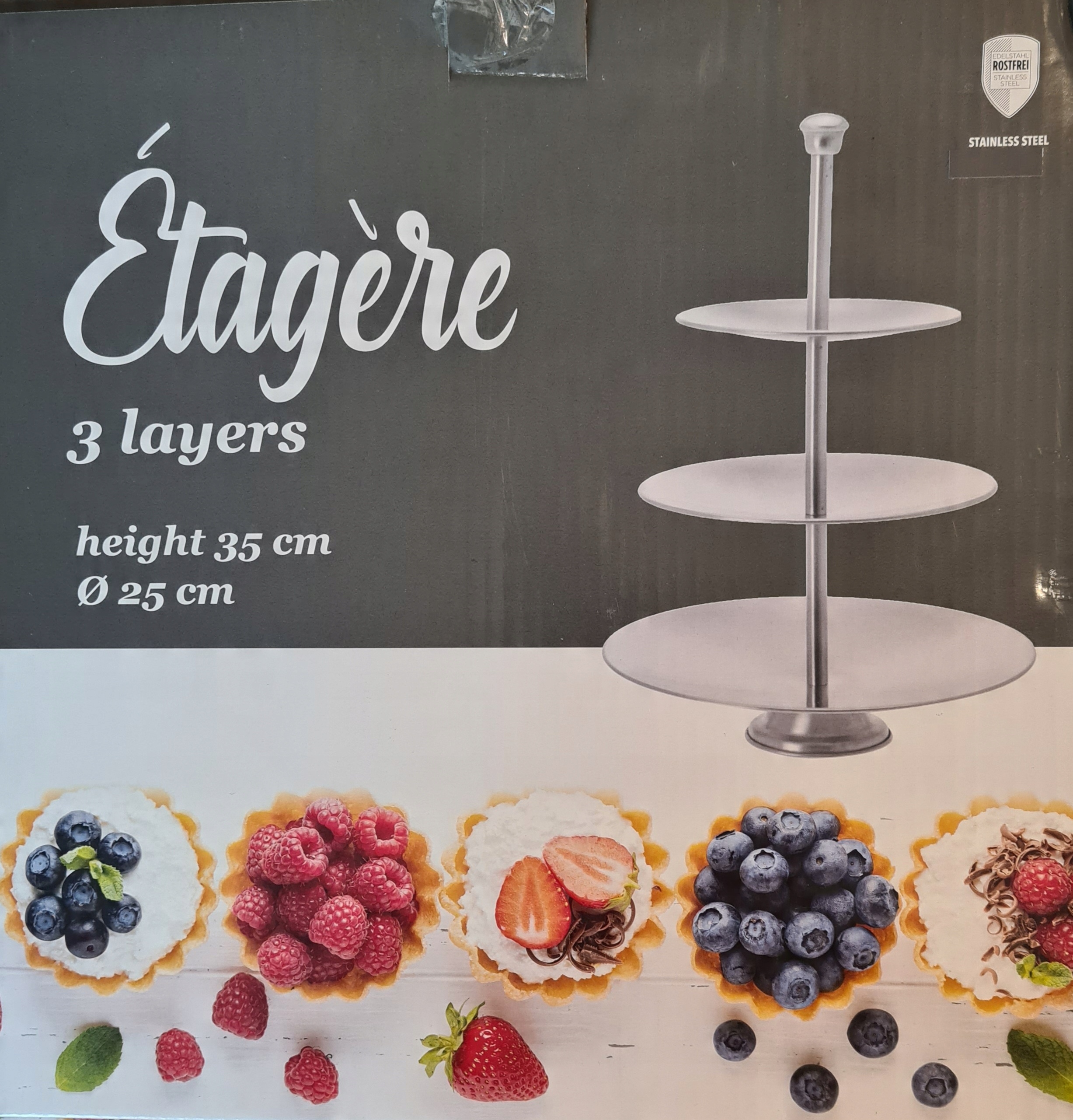 

Etażerka Patera Okrągła 3 Poziomowa Poziomy Stal