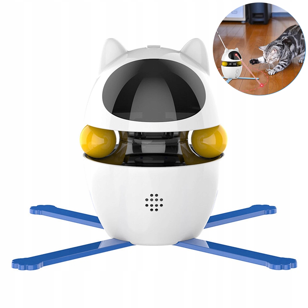 Robotická pro kočky hračka s laserem a bílým peřím