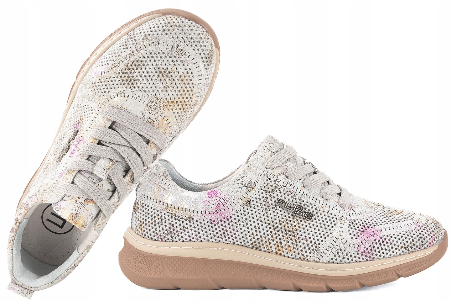 Filippo DP7573 Dámské Polobotky Kožené Tenisky S Květinami, šedá, velikost 39