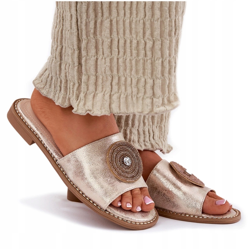 Nazouváky Dámské Plochý Podpatek Ozdoba Elegantní S.barski KV51-013 Zlaté 38