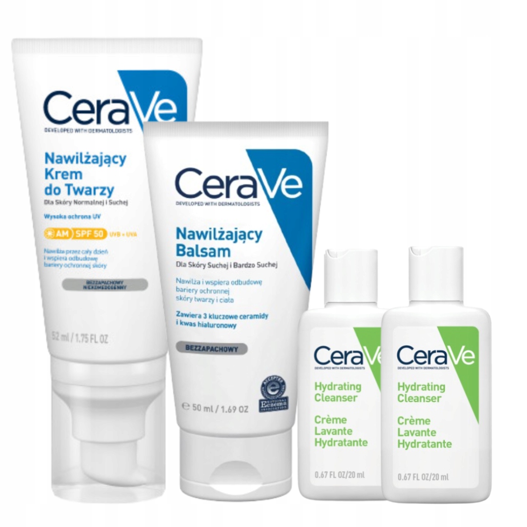 CeraVe Krem Nawilżający do Twarzy Spf 50, Nawilżający balsam 50ml+GRATIS