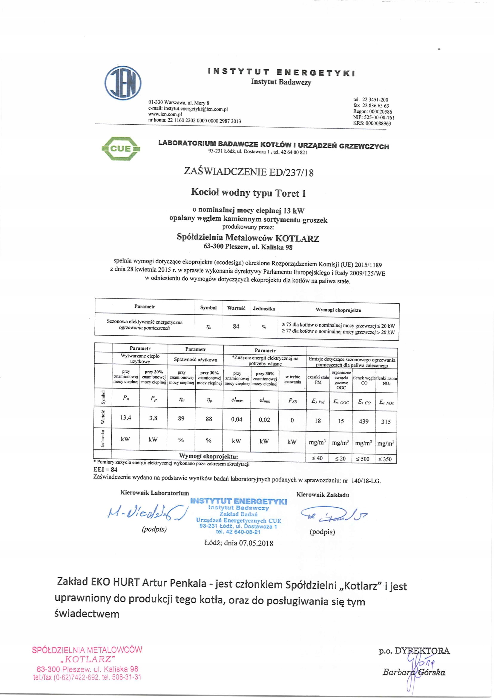 KOCIOL PIEC Z PODAJNIKIEM 13 kW PLESZEW PRODUCENT Zakres klas efektywności energetycznej A+ - G