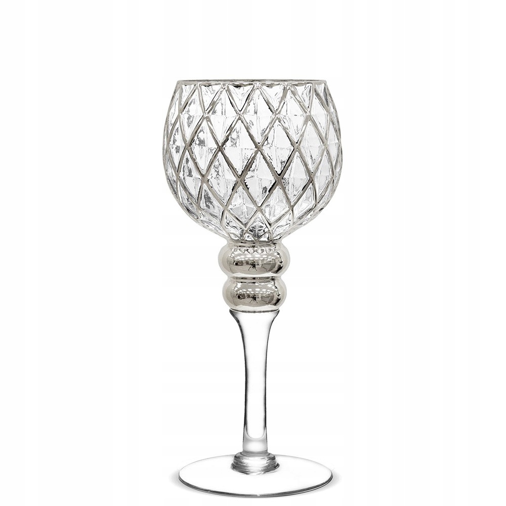 

Świecznik Szklany Kielich 30cm Srebrny Tealight