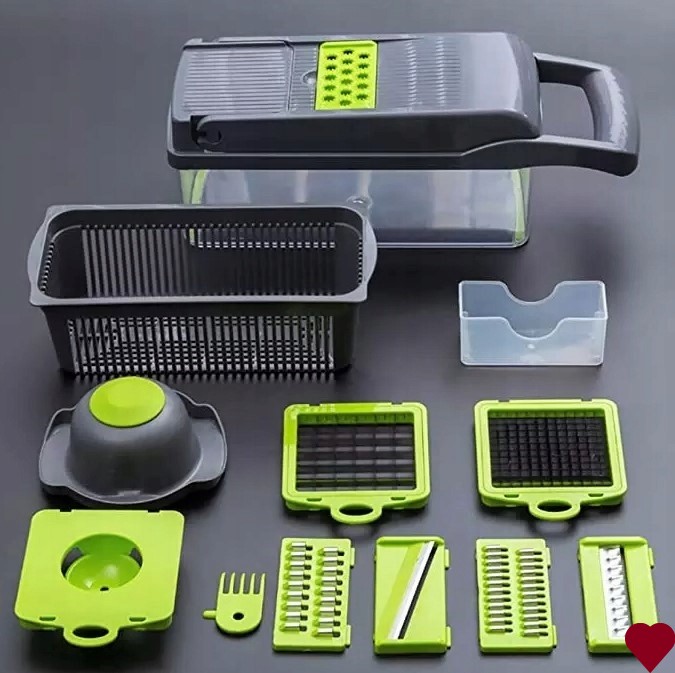 KRAJALNICA SZATKOWNICA DO WARZYW I OWOCÓW TARKA WIELOFUNKCYJNA SOLIDNA 14W1 Waga produktu z opakowaniem jednostkowym 0.3 kg