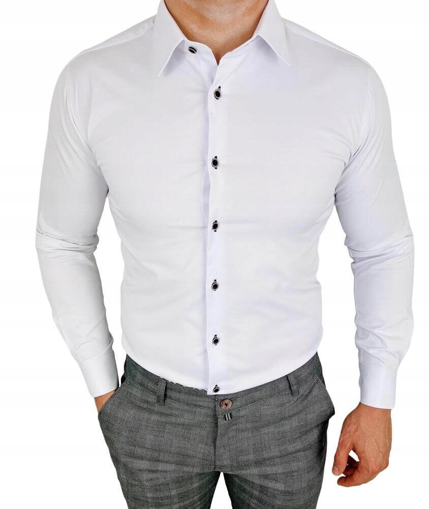 

Biala koszula slim fit z kolnierzem Rs-1100 L
