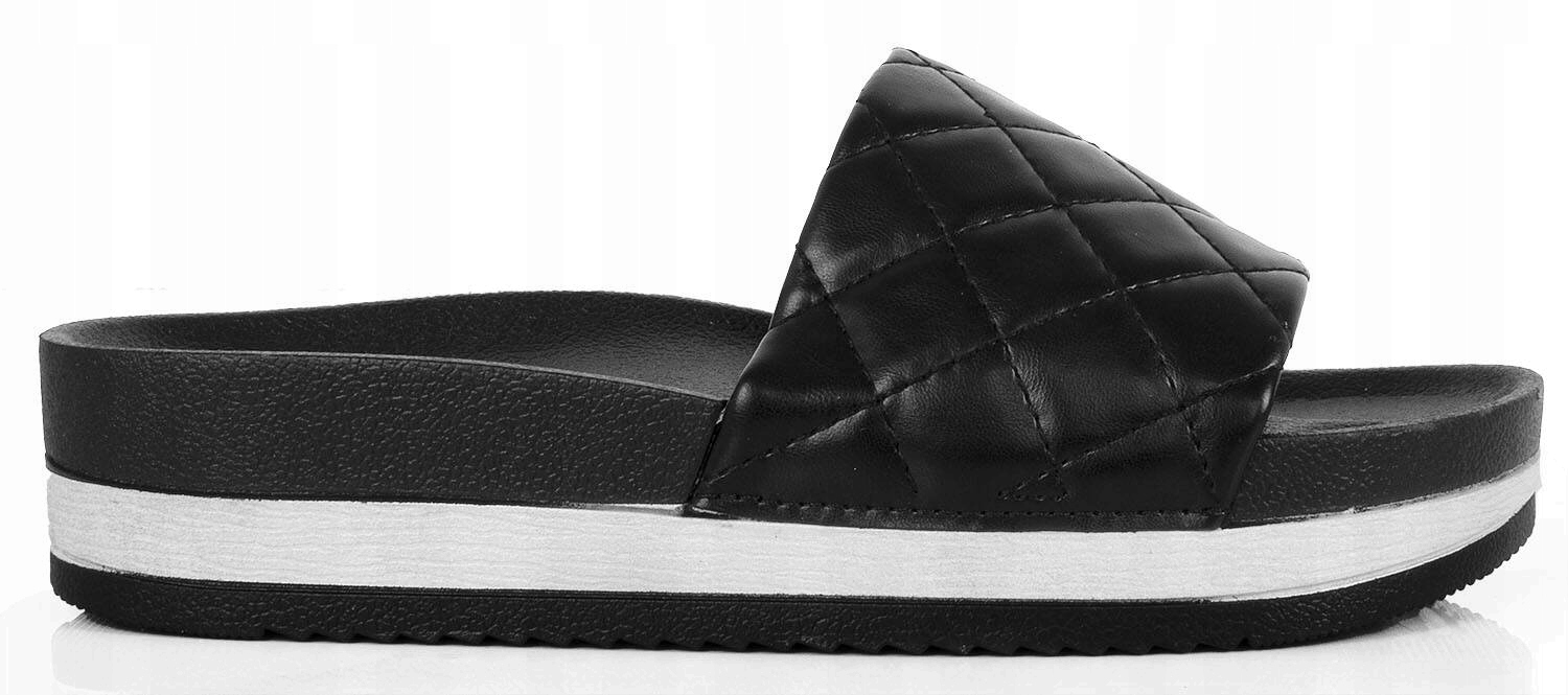 KLAPKI SKÓRZANE GRUBA PODESZWA CZARNE 38 Marka inna