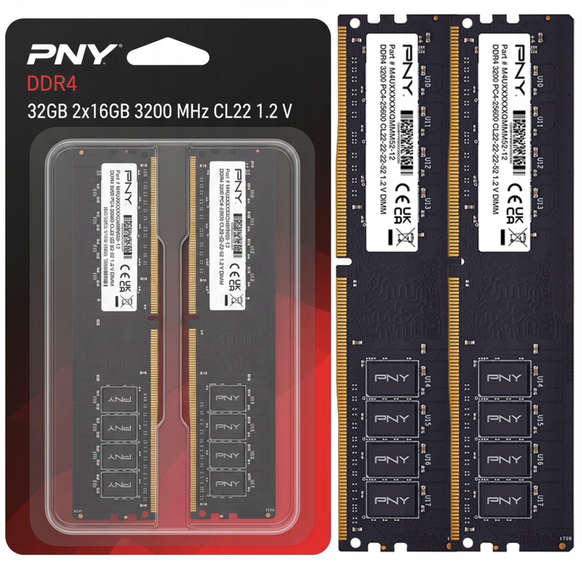paměť Ram DDR4 32GB 3200 MHz CL22 Pny 2x16GB pro stolní počítač