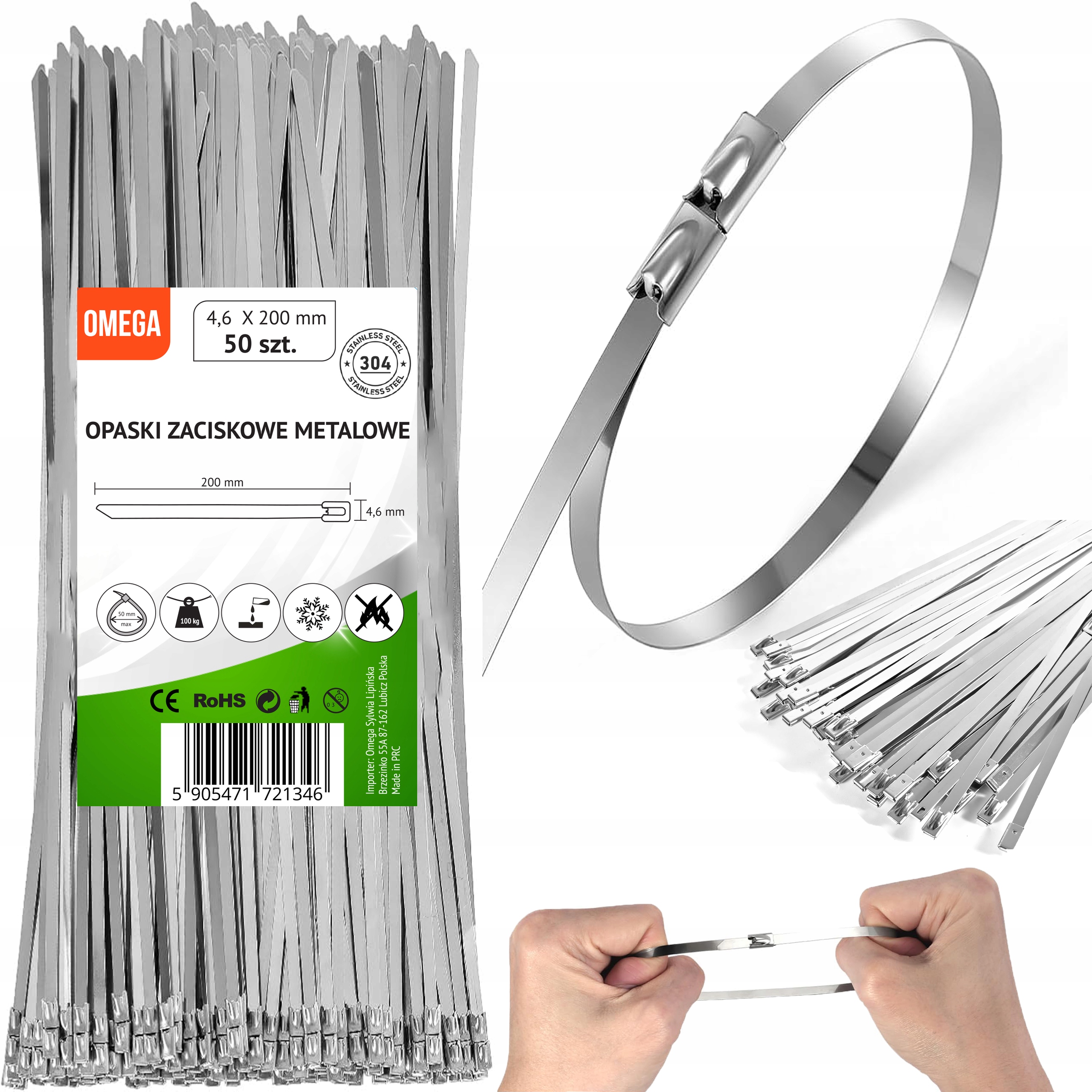 Opaski zaciskowe metalowe stalowe 4,6x200 50szt Stal Nierdzewna Aisi 304