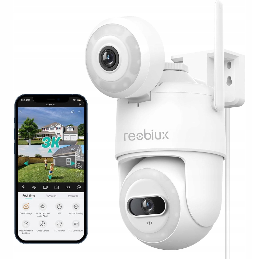 Kamera Zewnętrzna 2K Ptz Dual Lens 360 WiFi IP66 Reobiux K8Q nocne widzenie