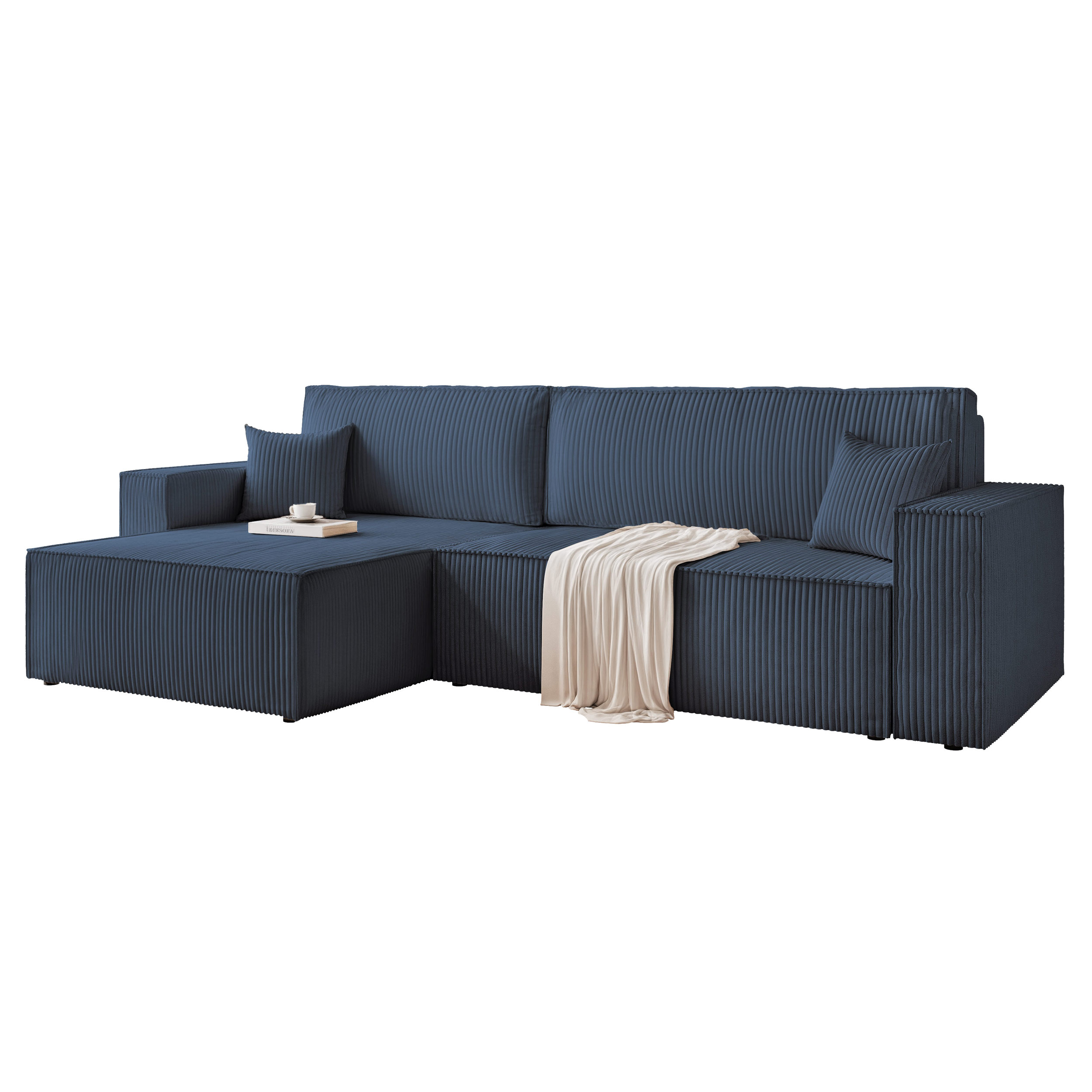 Rohová Sedací Souprava Paris XL 276 cm, funkce spaní, kontejner, modrá barva