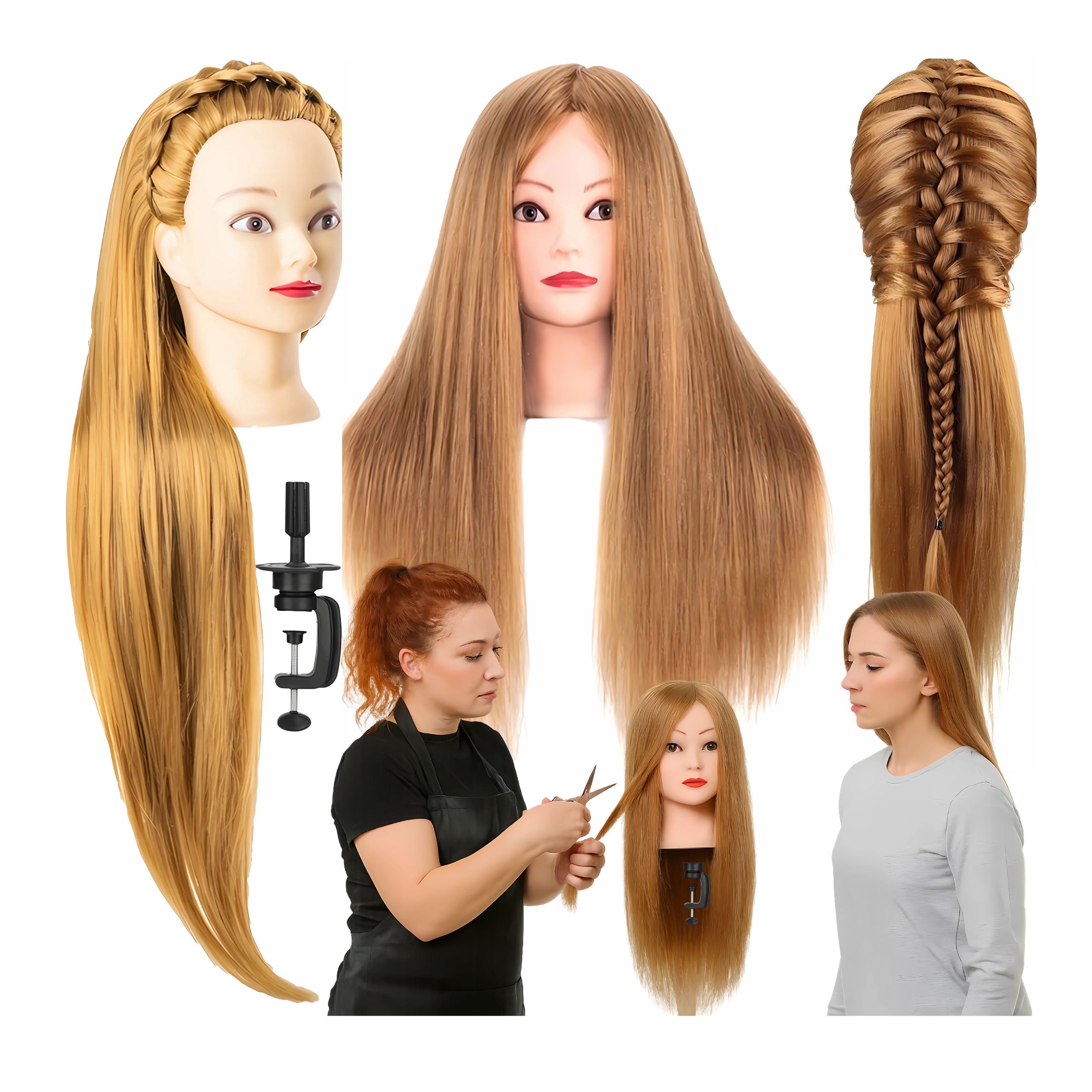 Główka Fryzjerska Głowa treningowa Damska Blond do Czesania Statyw Uchwyt