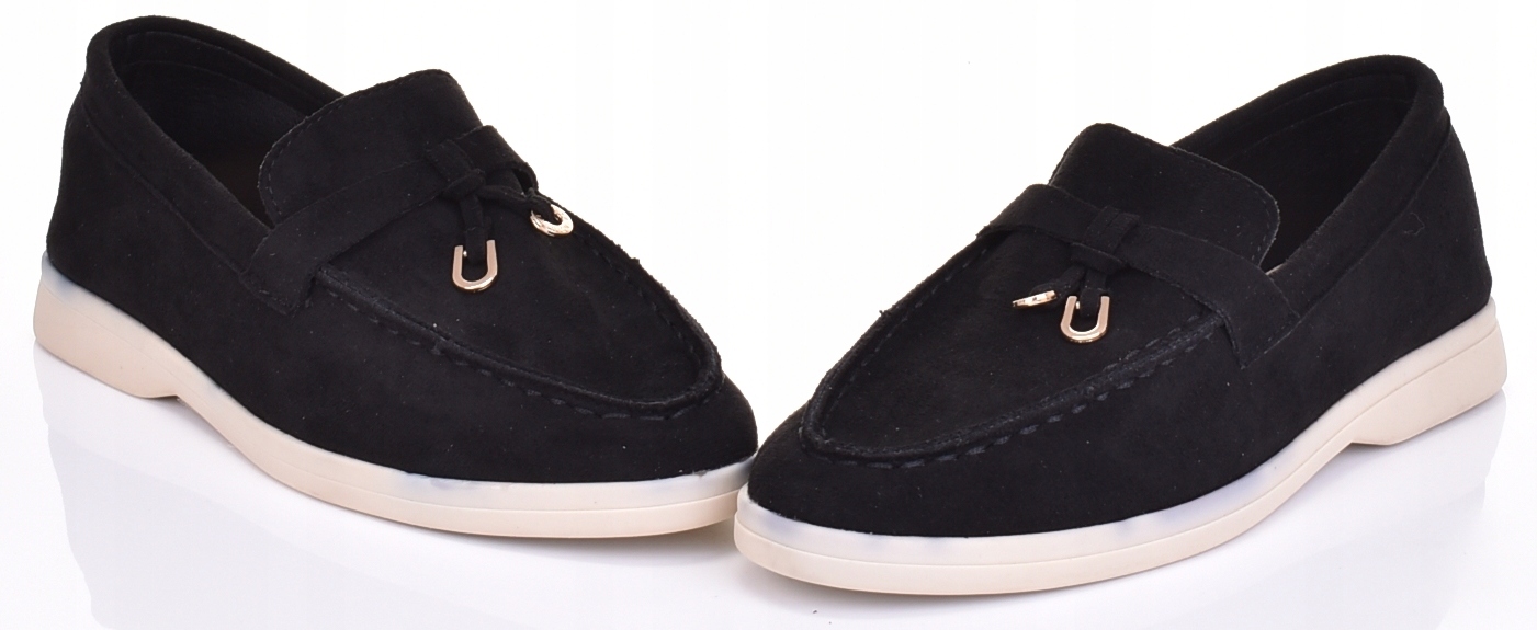 KLASYCZNE MOKASYNY DAMSKIE MATERIAŁOWE KOKARDA