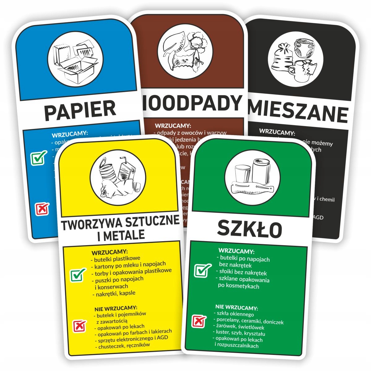 

Naklejki Na Kosze 5szt duże 30cm segregacja śmieci