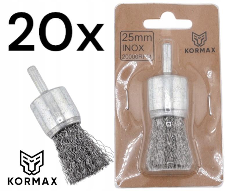 Set 20 Ks Štětcový kartáč drátěný Inox 25 mm na stopce 20.000 ot