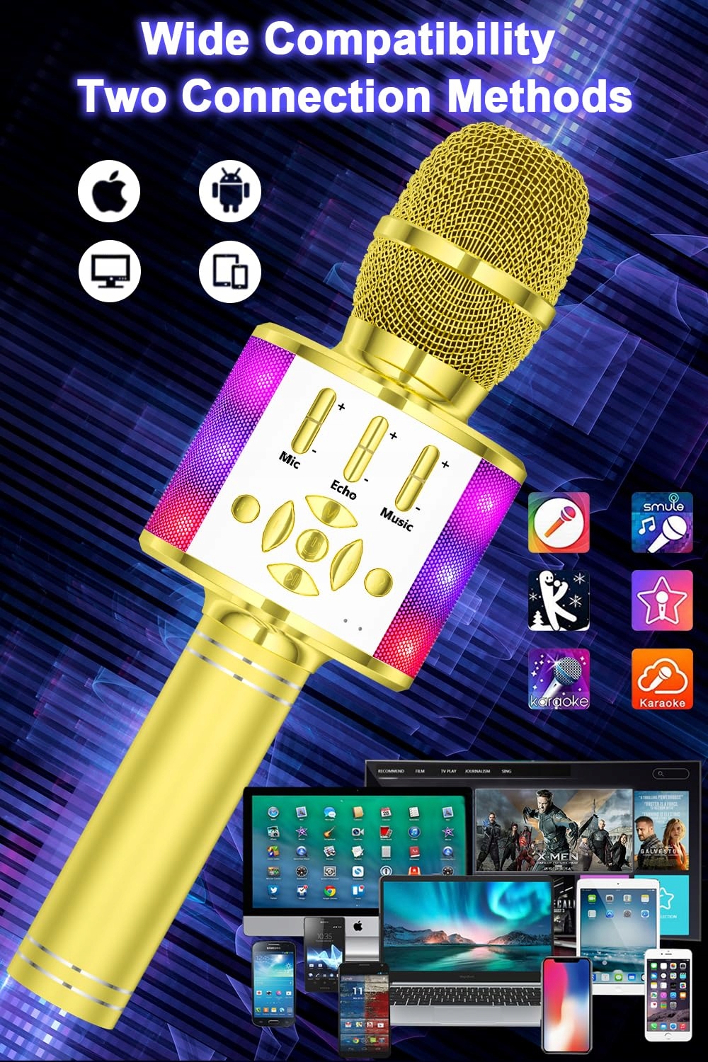 BONAOK Magiczny Karaoke Mikrofon Bluetooth Dla Dzieci i Dorosłych Złoty — miniatura 4
