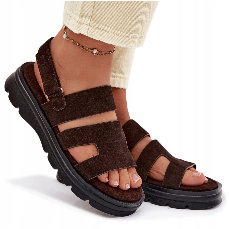 Dámské Sandály Z Pohodlné Semišové Kůže Big Star TT274483 Čokoládové 40