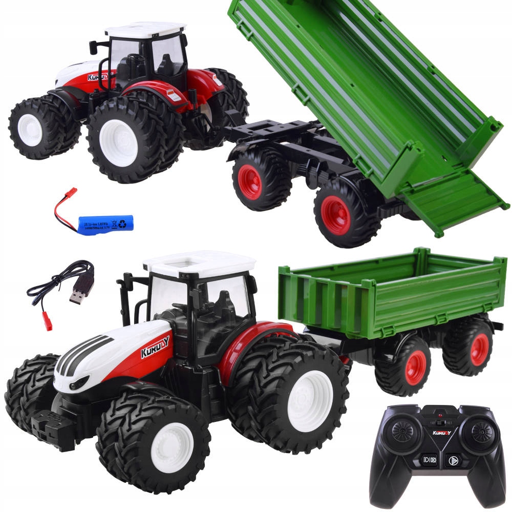 TRAKTOR ZDALNIE STEROWANY NA PILOT Z PRZYCZEPĄ CIĄGNIK ROLNICZA ŚWIATŁO