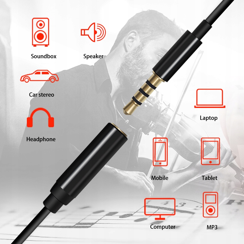 Przedłużacz mini jack 3,5 mm kabel audio AUX 2,2m Model A-6