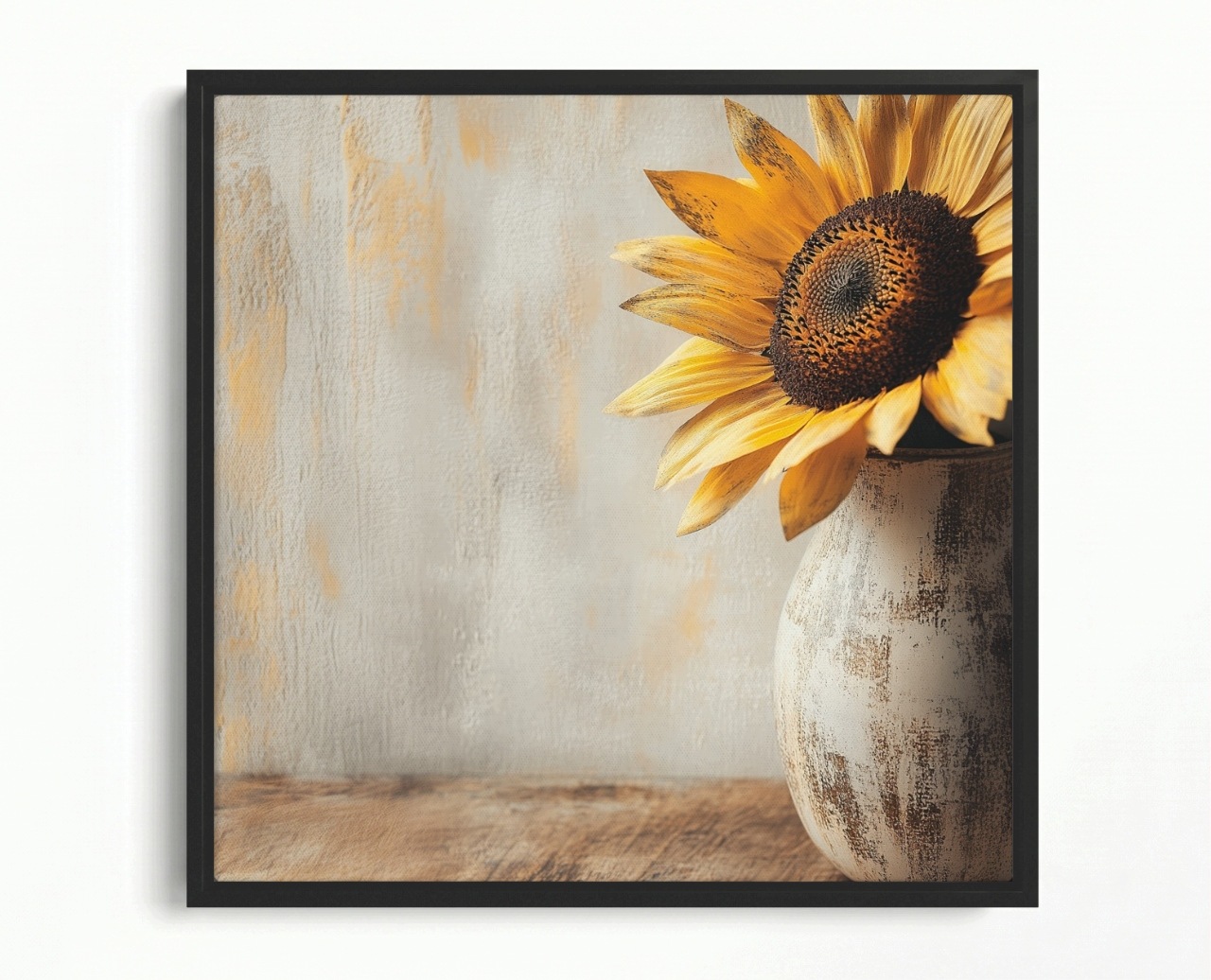 Obraz Rám Americký Box Dekorace Hliněná Váza Květ Slunečnice 40x40