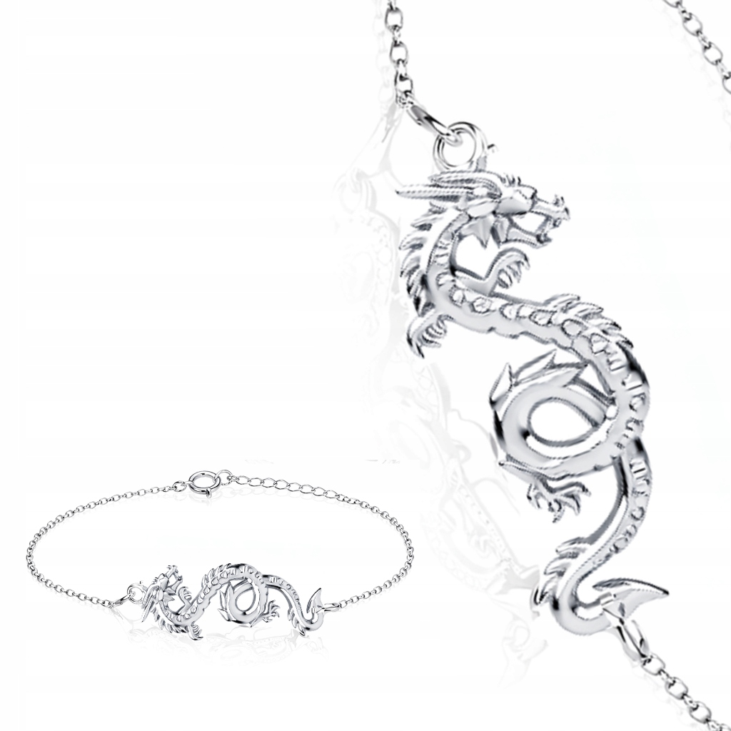 Stříbrný náramek Velký krásný drak 3D Amulet síly a ochrany Stříbro pr 925