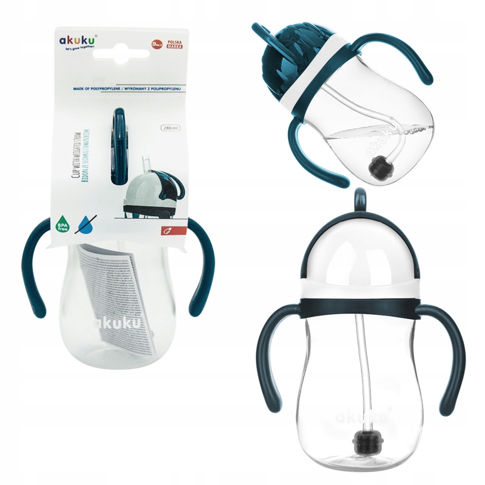 AKUKU BIDON Z OBCIĄŻONĄ SŁOMKĄ niekapek 280 ml 9+