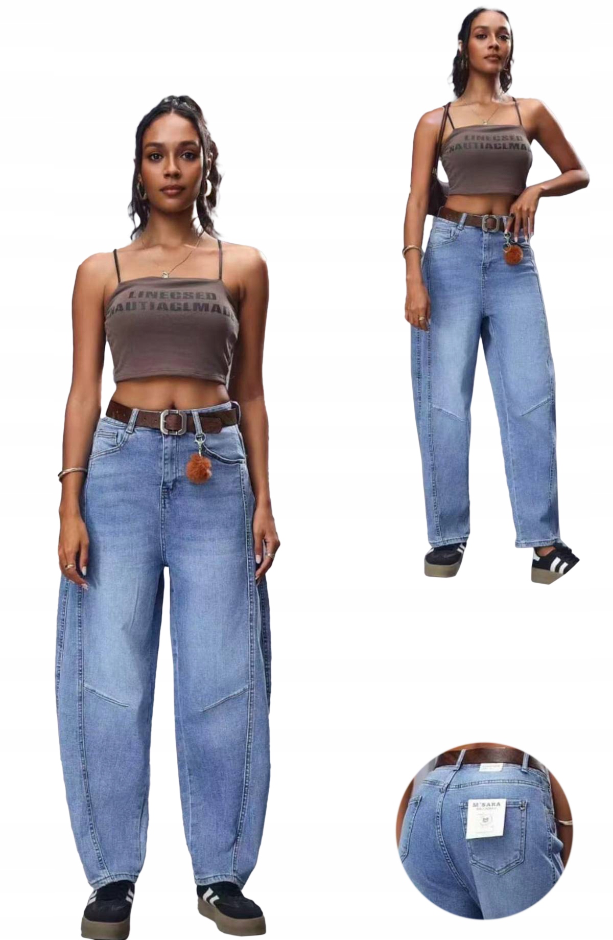 M.sara Výjimečné Dámské Džíny Střihu Balloon Fit, Netradiční Šití Přívěsek Na Klíče