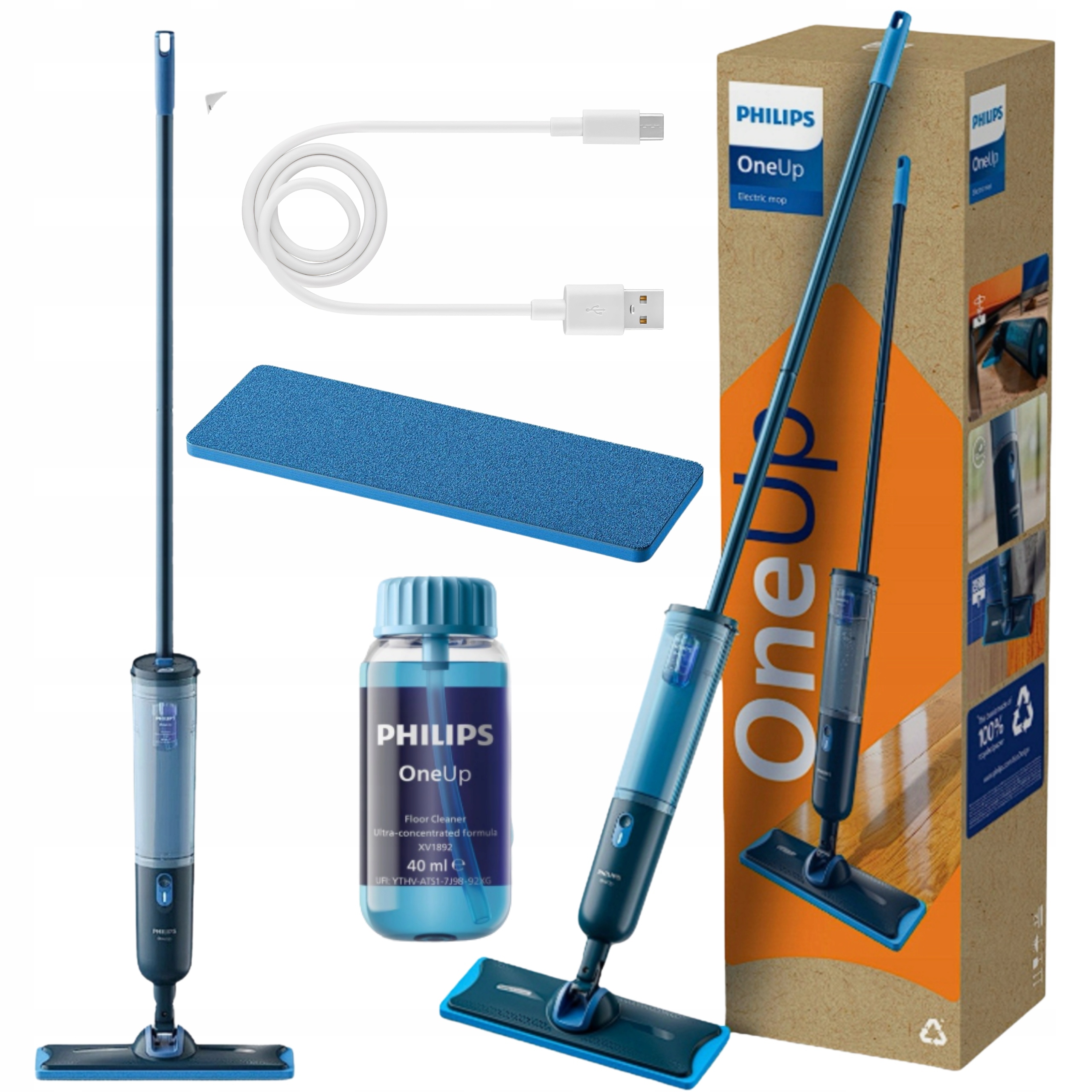 Výkonný Mop Philips Plochý Elektrický Pro Podlahy OneUp Bezdrátový Vložka