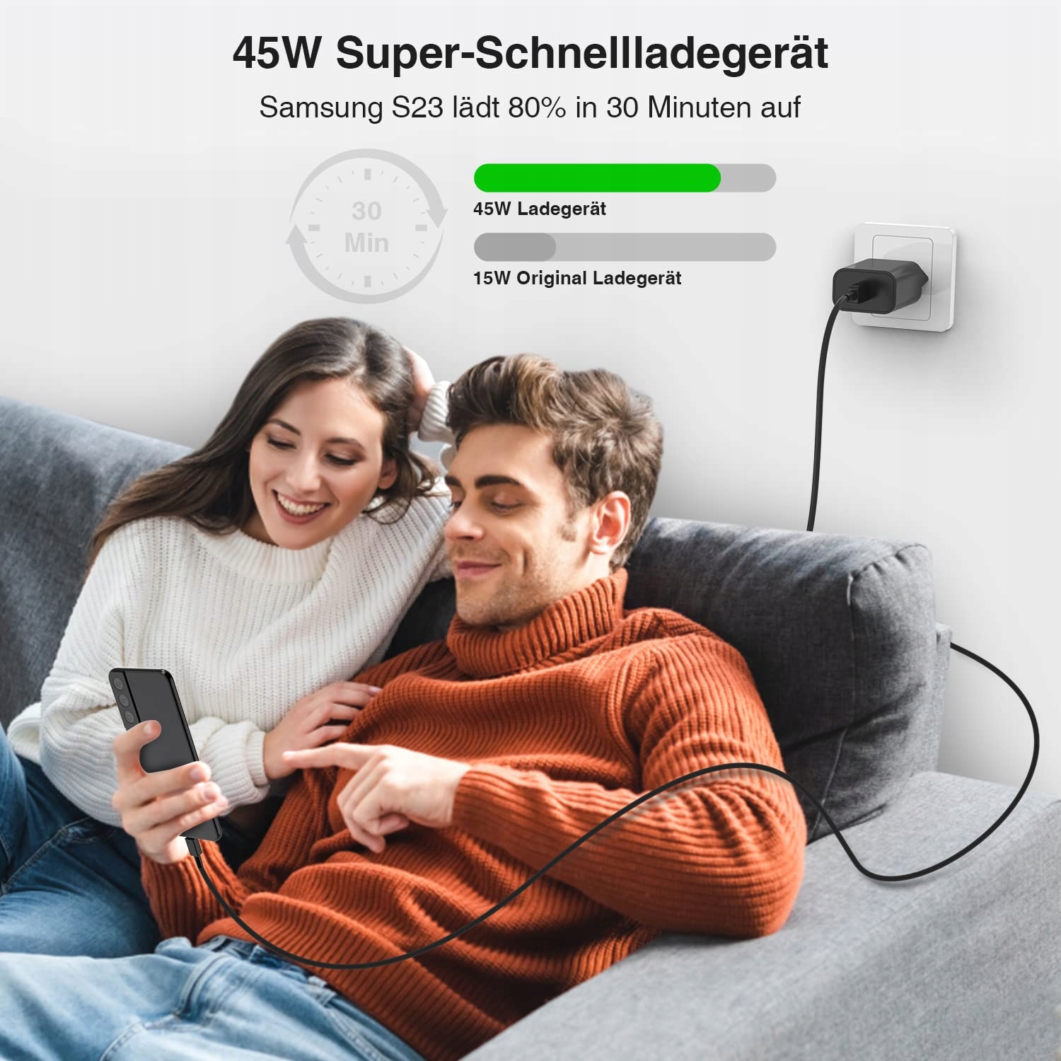 Szybka ładowarka USB C do Samsng 45 W Czarna — miniatura 8