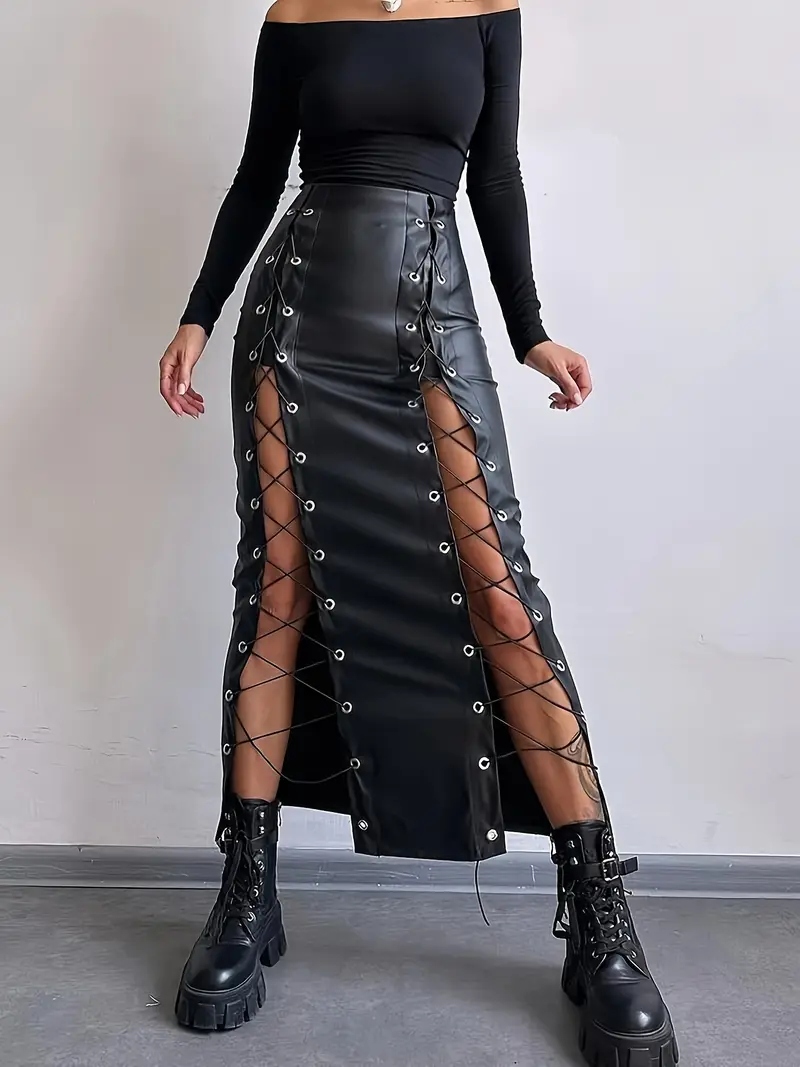 Sukně gotická lolita harajuku maxi šněrovací eko kůže 36 S