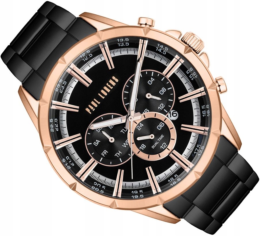 Pánské Hodinky Paul Lorens PL13605B-1A4 Modní Ležérní Data Dual Time 47 mm
