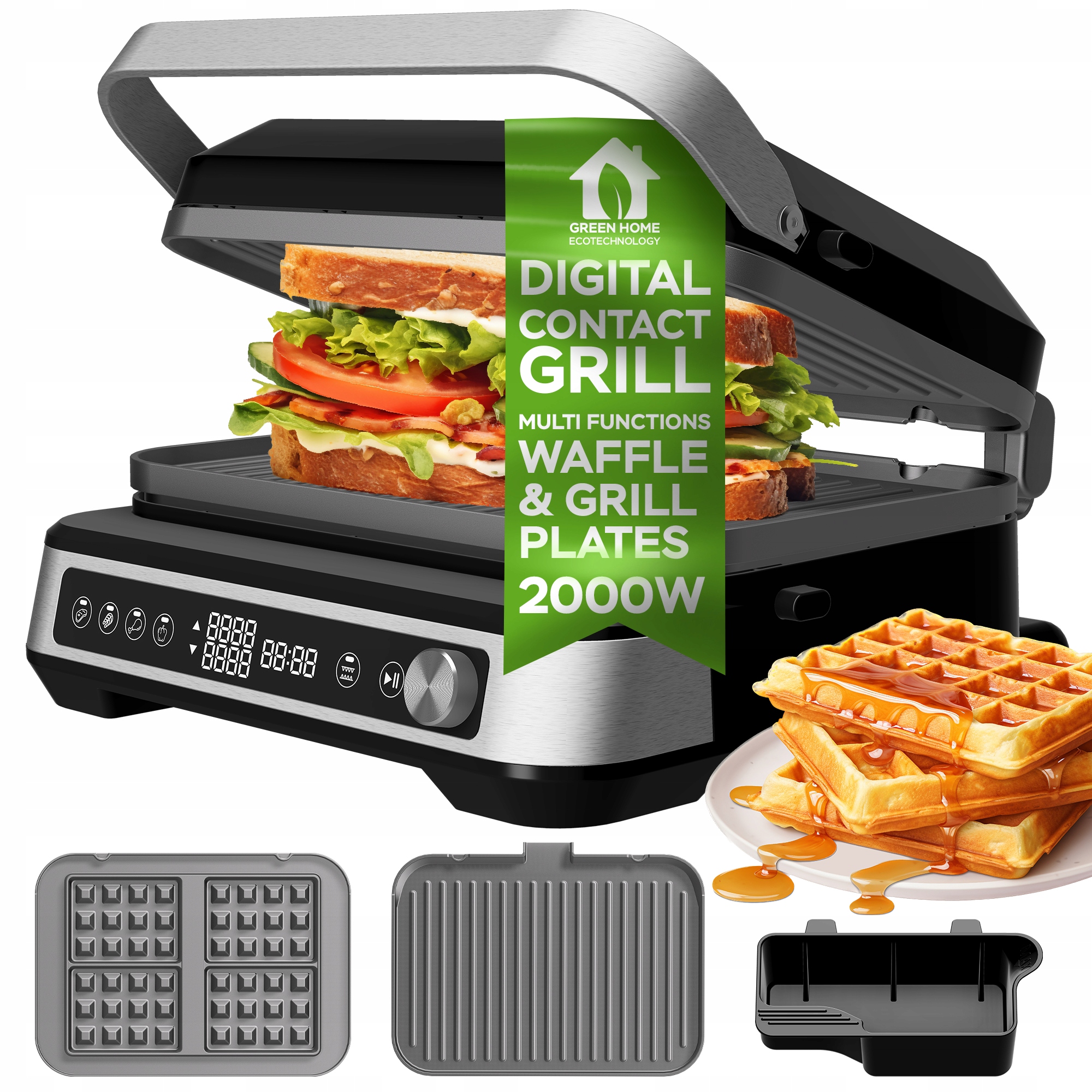 Elektryczny Grill & Gofrownica 2000W 230°C Składany Opiekacz Toster Panini
