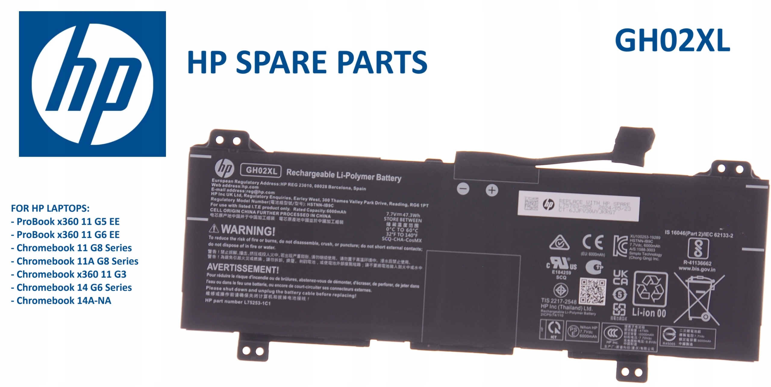 Baterie Hp GH02XL Chromebook 11 11A G8, 14 G6 14A-NA Originál Nový