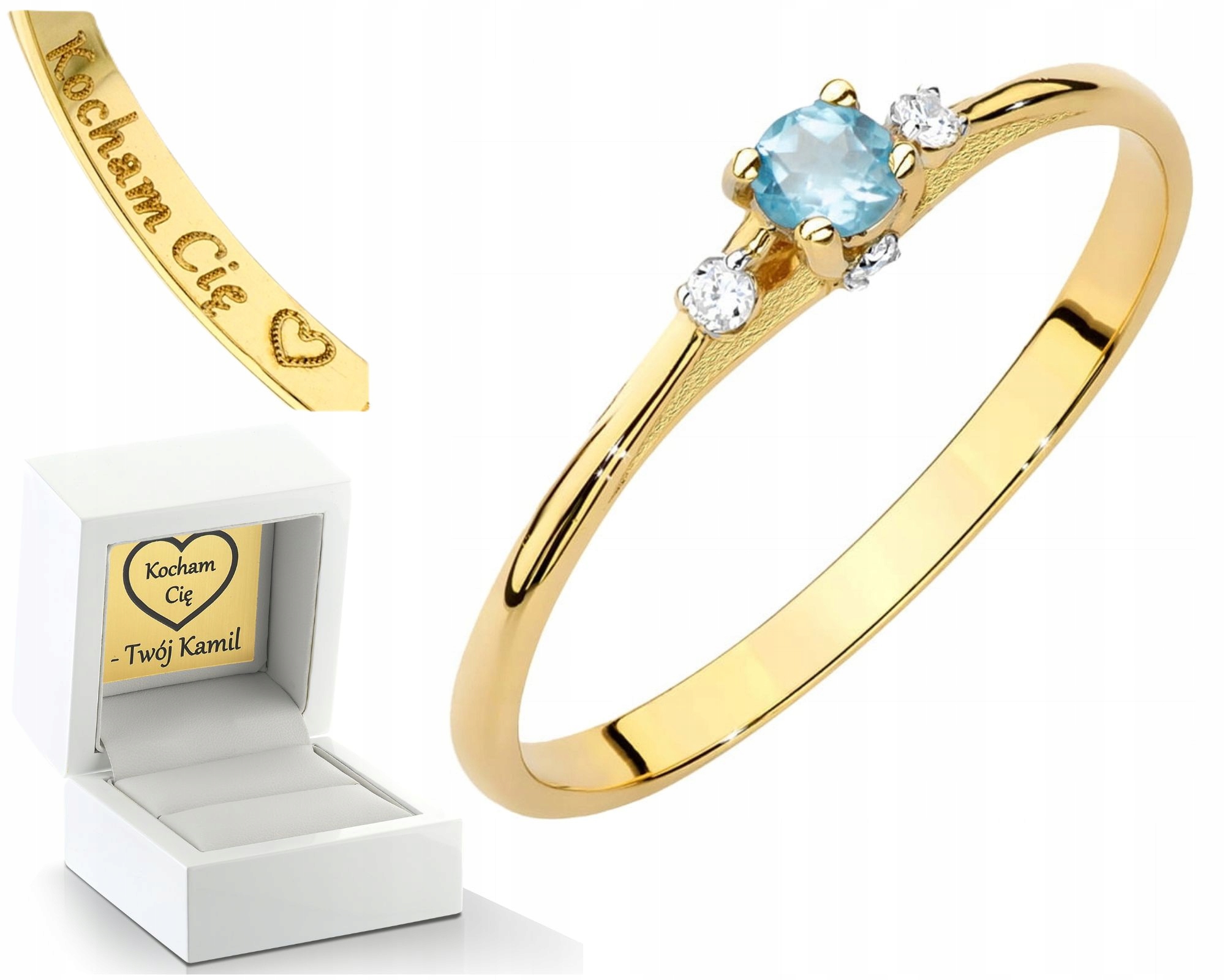 Zlatý Prstýnek Přírodní Kámen Topaz A Brilianty 585 14K Dárek