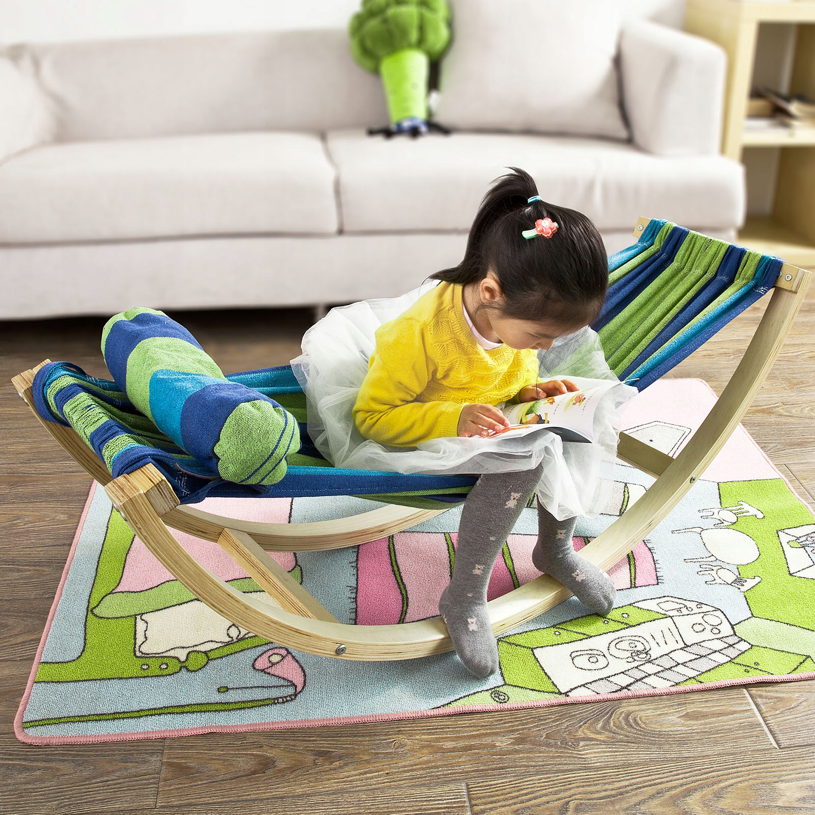 SoBuy KMB16-J Hamak na biegunach dla dzieci leżanka bujana kszesło bujane