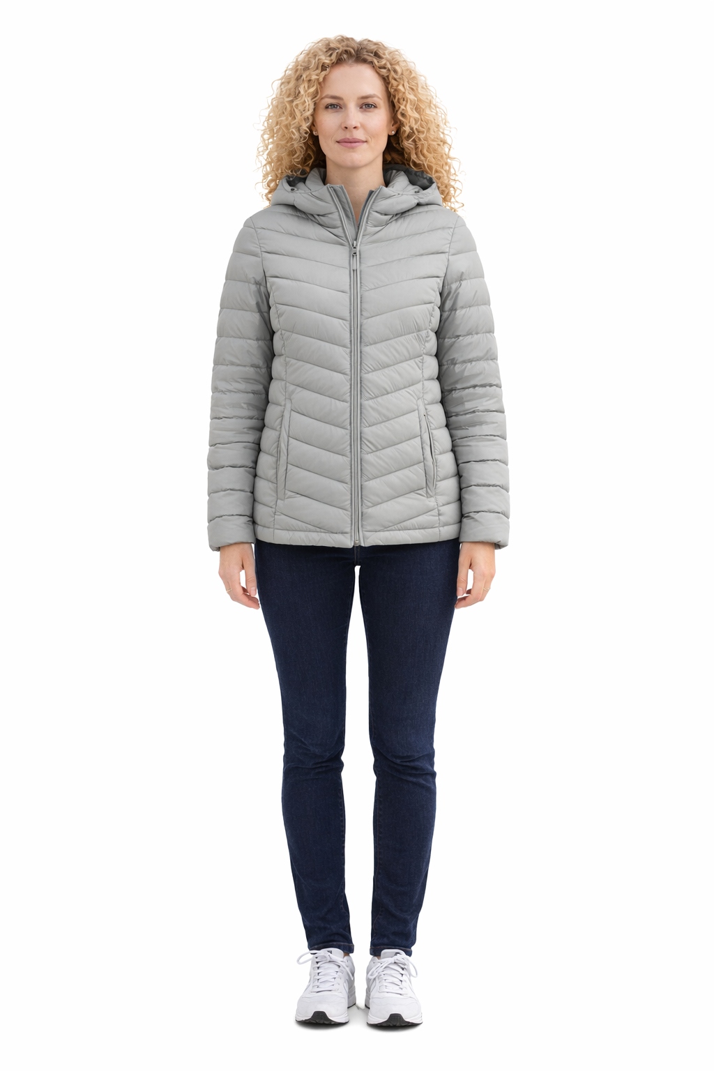 Šedá Prošívaná Bunda S Kapucí Na Zip S 1I4A
