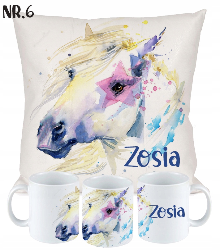 ZESTAW PODUSZKA KUBEK KOŃ KONIE prezent + IMIĘ Wyrób medyczny nie