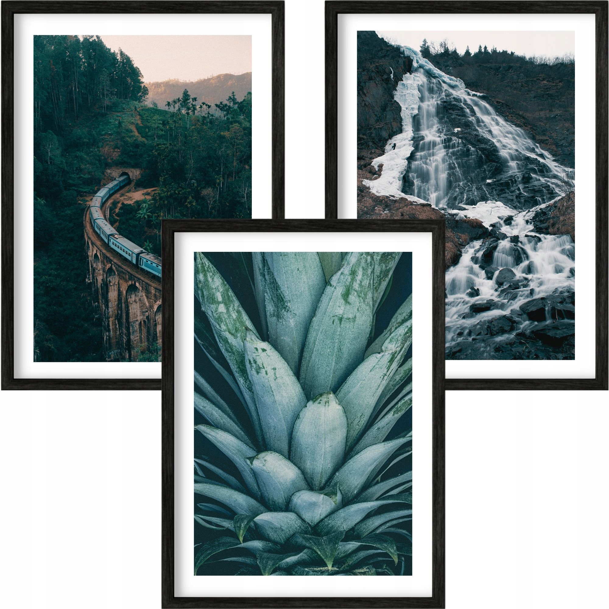 3 x Plakát Obraz 60x90 Hory Viadukt Most Turkus Boho Vodopád Retro Obývací Pokoj