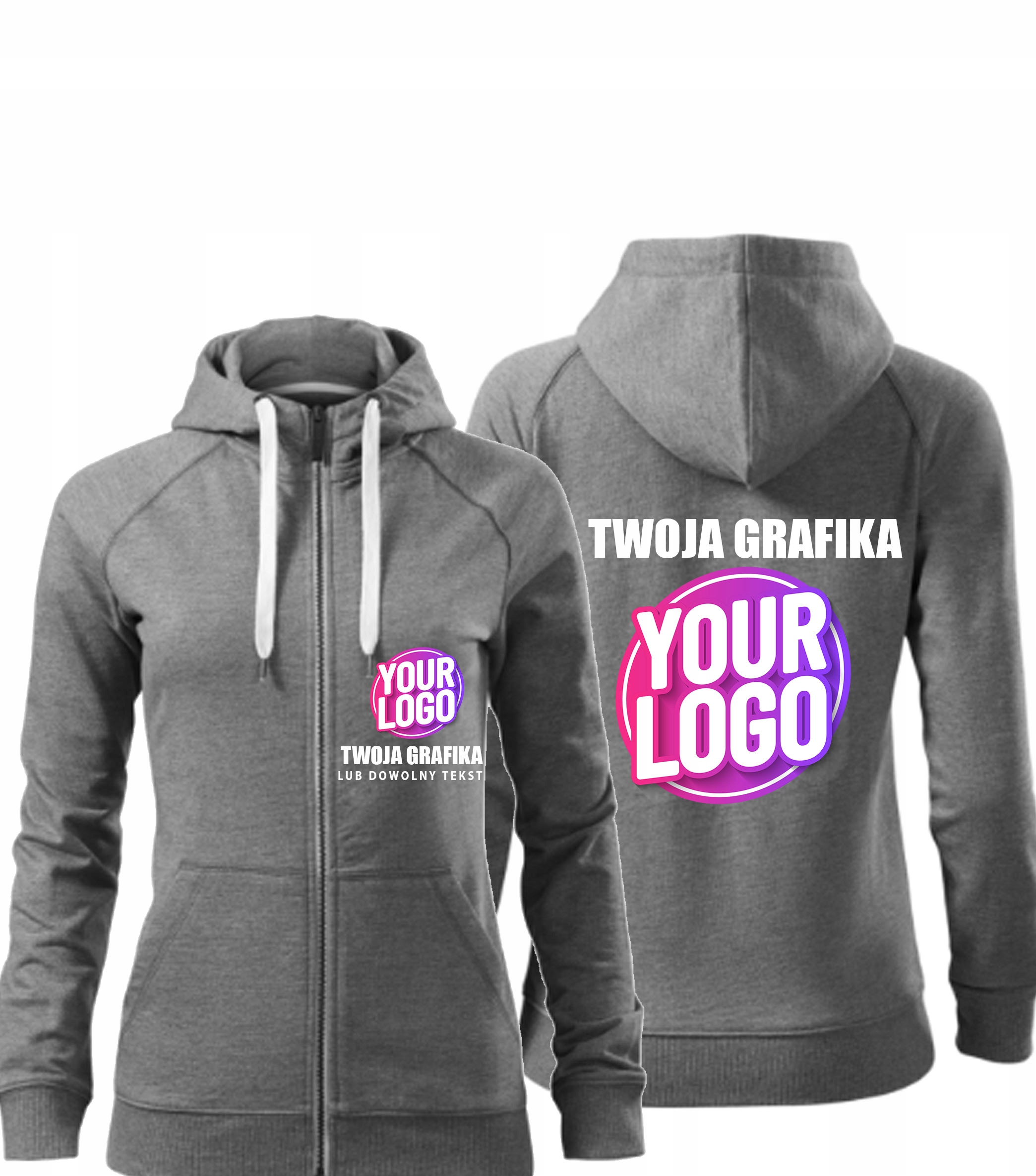 Bluza damska z kapturem z NADRUKIEM logo z przodu i na plecach 451