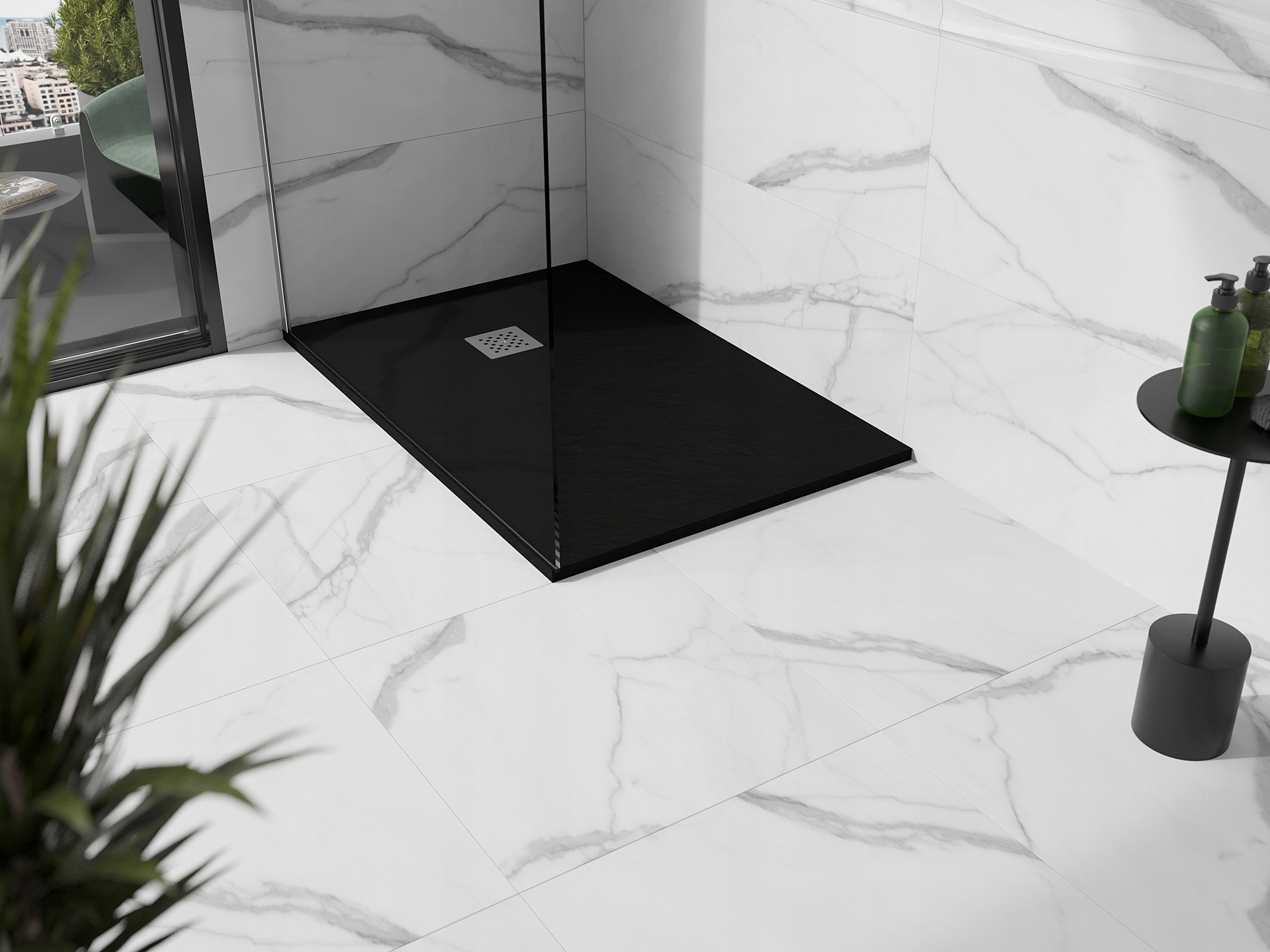 MEXEN STONE+ BRODZIK PROSTOKĄTNY KOMPOZYTOWY 90 x 70 CM CZARNY Szerokość 90 cm