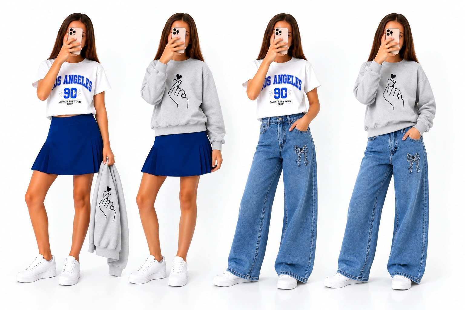 Zestaw dziewczęcy 4w1 do szkoły bluza jeansy spódniczka bluzka 122