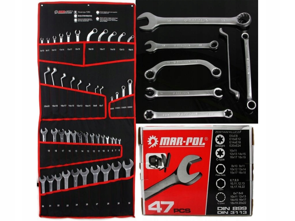 Kľúče očko ploché, zahnuté, S-typ, Torx, brzdové, súprava 47 ks, CrV M58140