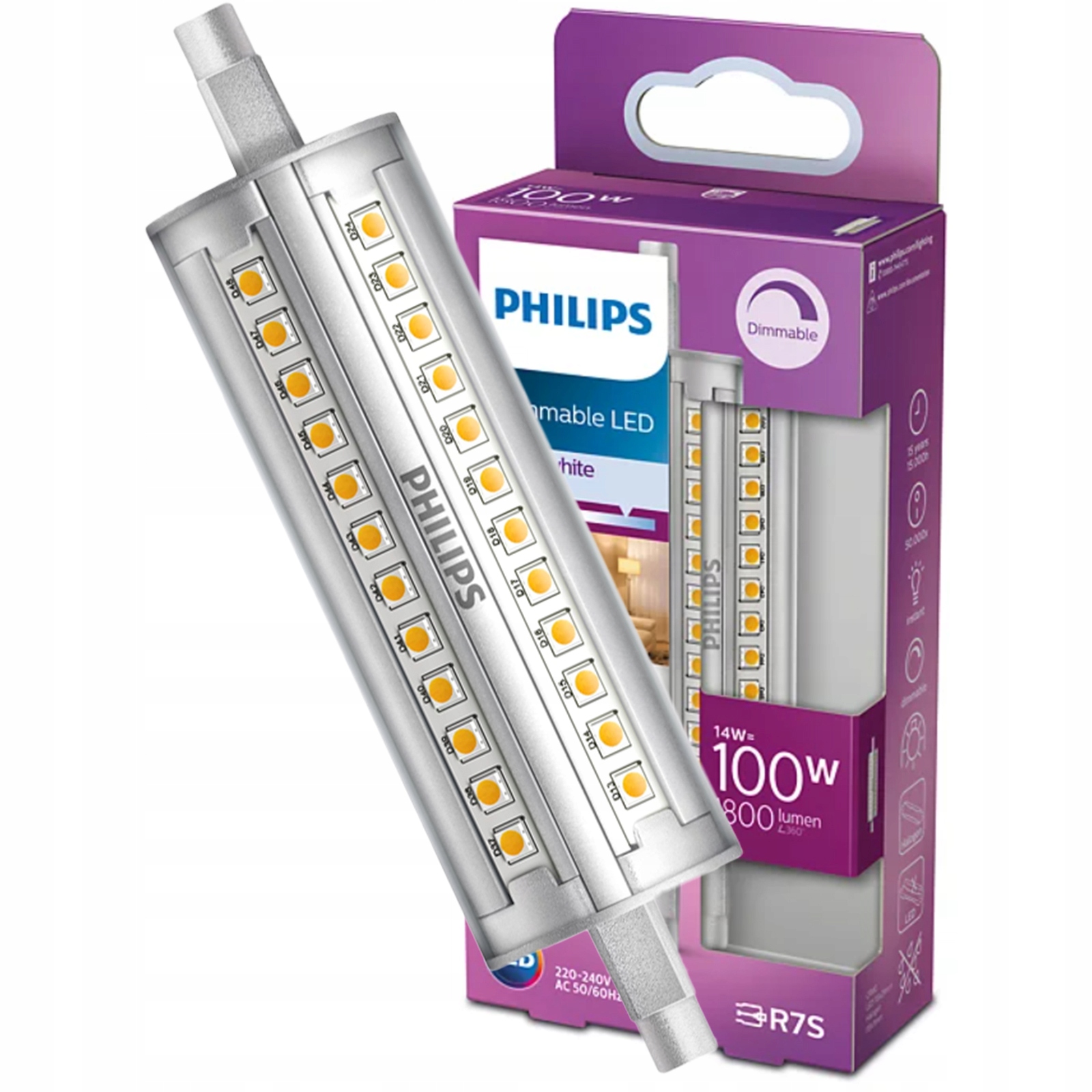 Led žárovka R7S Žárovka 14W 100W 1800lm 4000K Neutrální Stmívatelná Philips