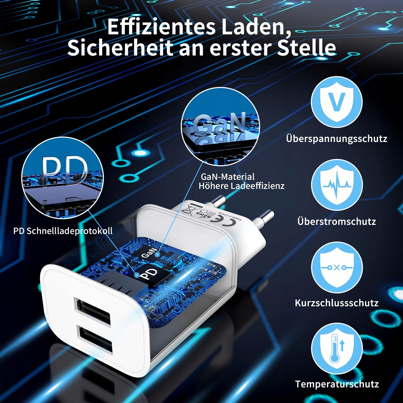 Zestaw 4 USB ŁADOWARKA DO IPHONE 16 15 14 PLUS PRO MAX ANDROID — miniatura 2