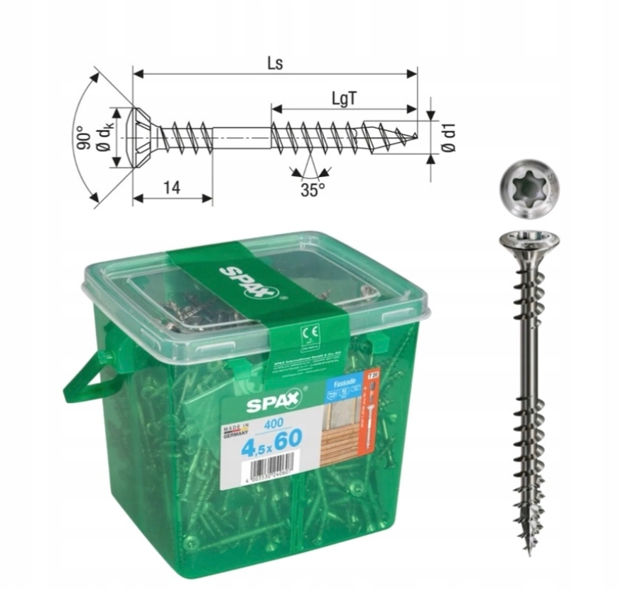 Skrutky do dreva Spax fasáda strieborná 4,5 x 60 A2TX 400 ks